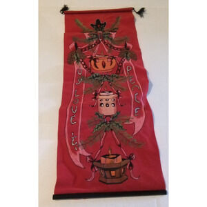 Red Joy Love & Peace Vintage Cloth Christmas Wall Hanging